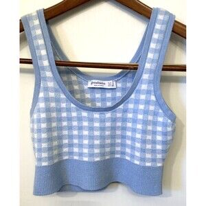 Stradivarious Blue White Check Baby Sweater Cami S Cropped Soft Girl Feminine